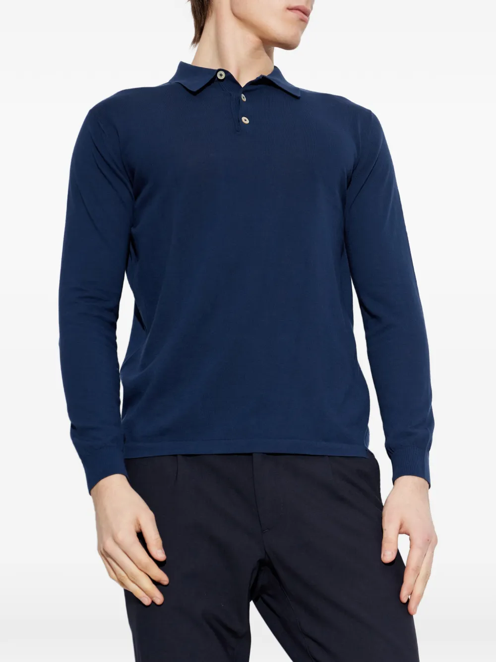  Eleventy Buttoned Long-sleeved Polo Shirt - Blue 