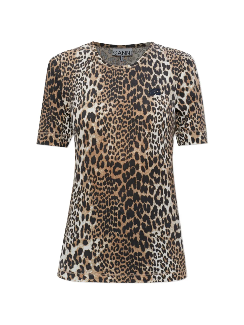 GANNI leopard-print logo T-shirt - Toni neutri