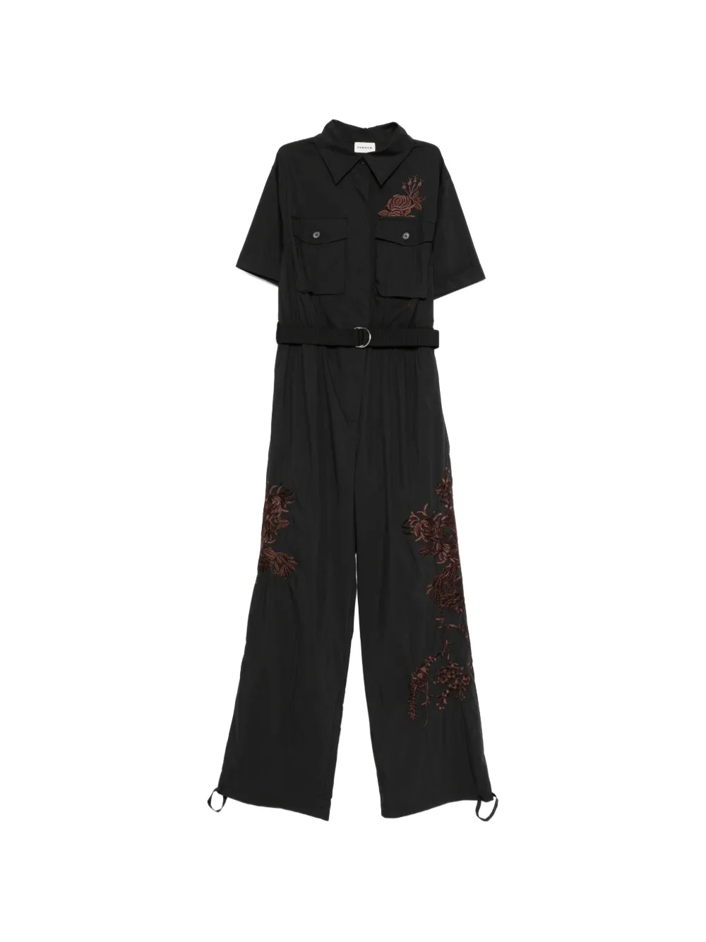 P.A.R.O.S.H. flower-embroidered belted jumpsuit - Nero