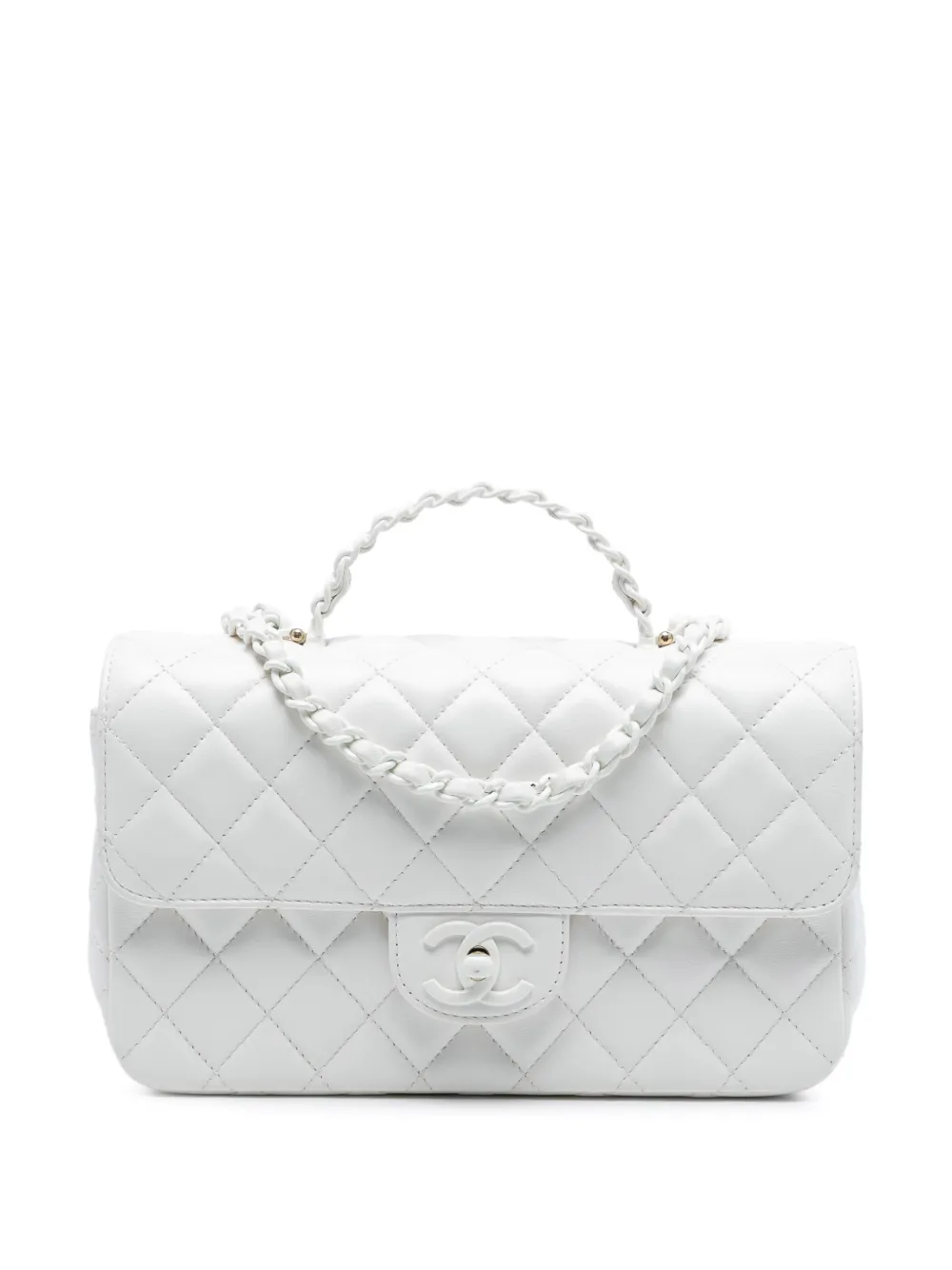 CHANEL Pre-Owned 2021-2025 Mini Quilted Lambskin Coco Top Handle Bag satchel - Bianco