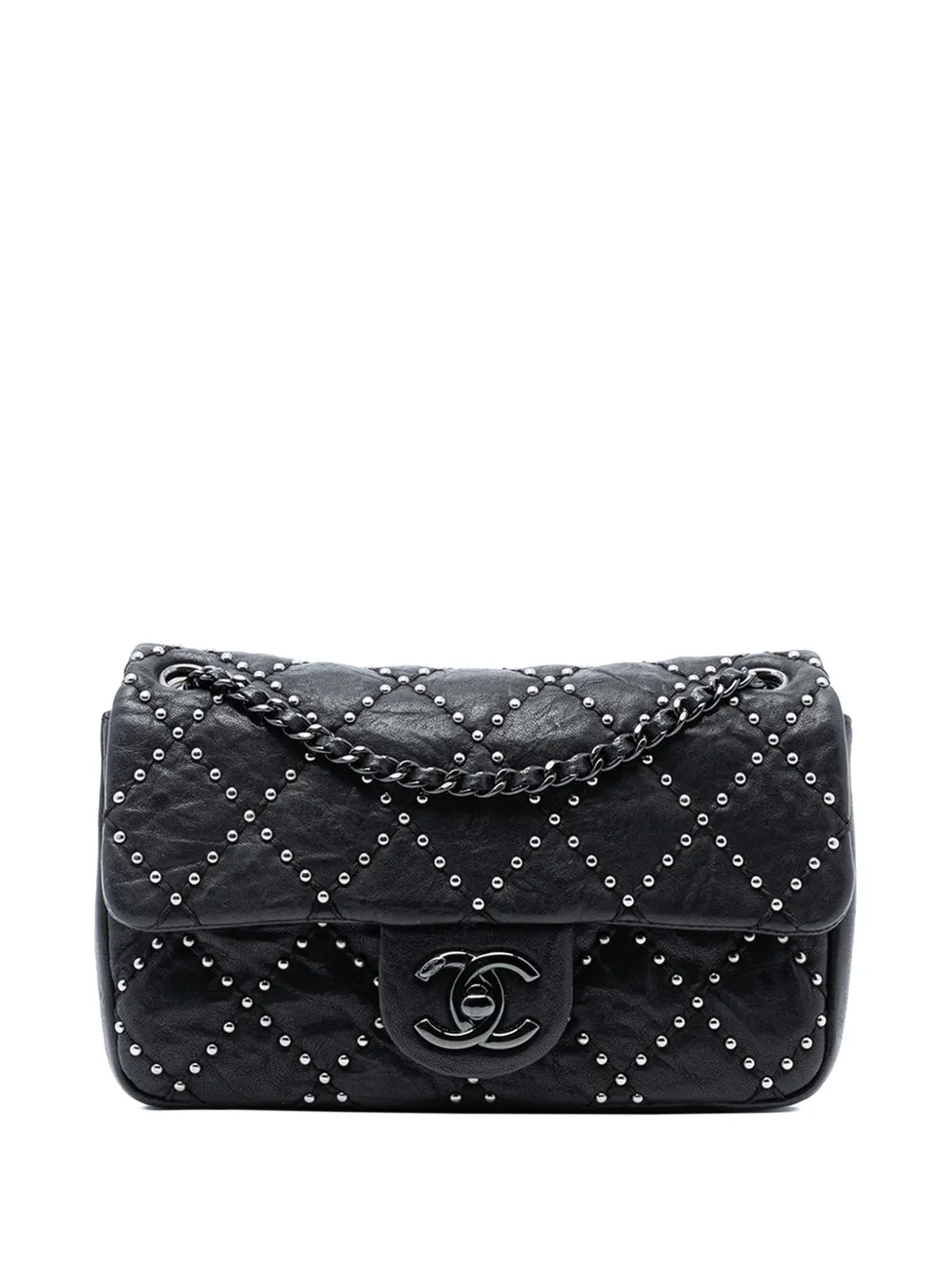 CHANEL Pre-Owned 2014 Small Quilted Distressed Calfskin Studded Metal Beauty Flap shoulder bag - Nero