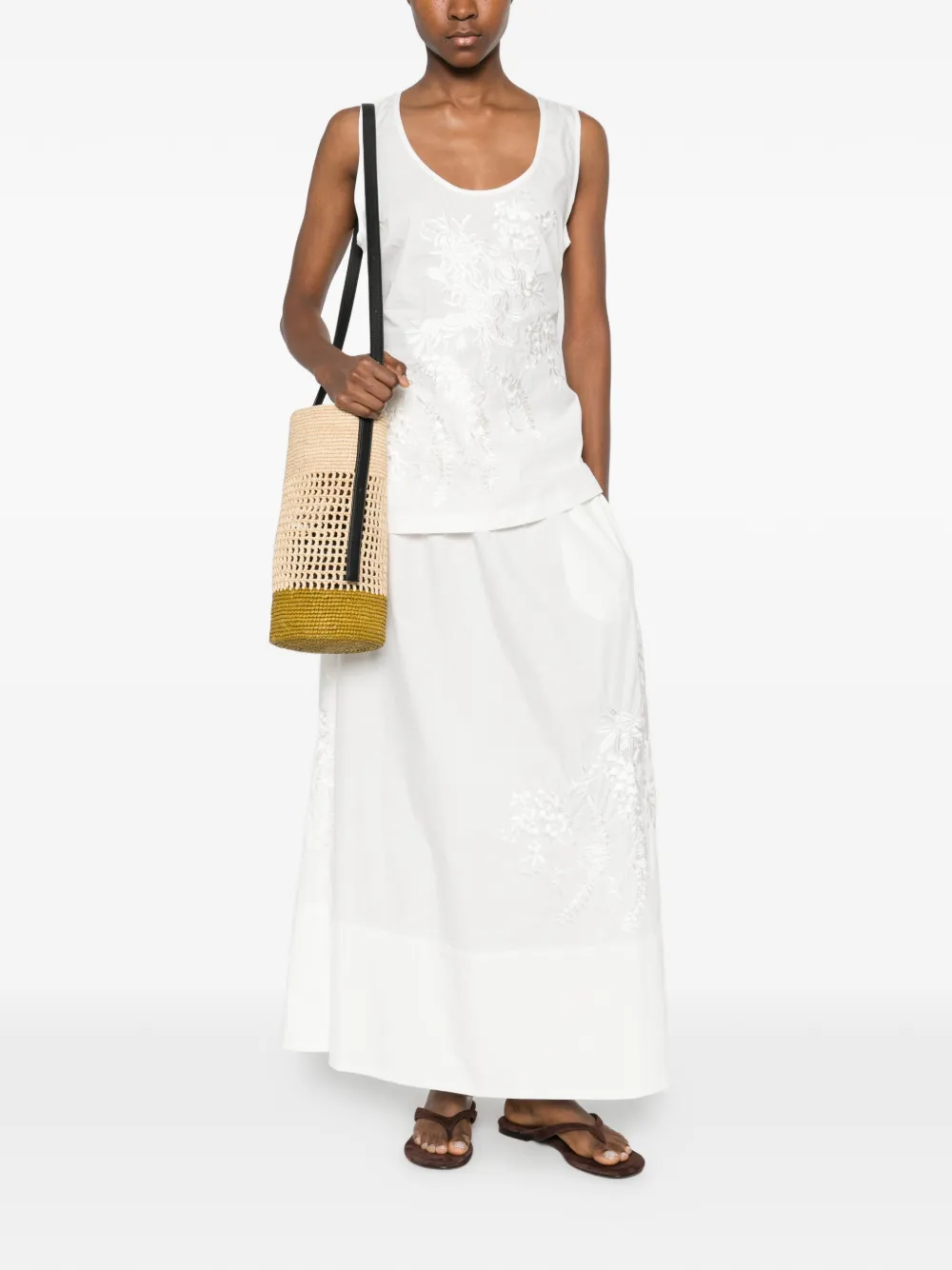 Ninja Embroidery Drawstring Maxi Skirt