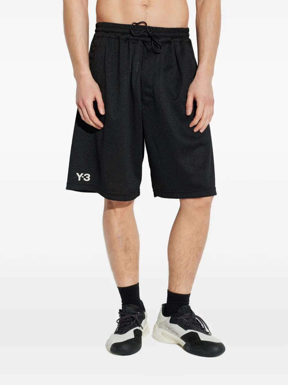 Y-3 Shorts met trekkoord en logo Zwart