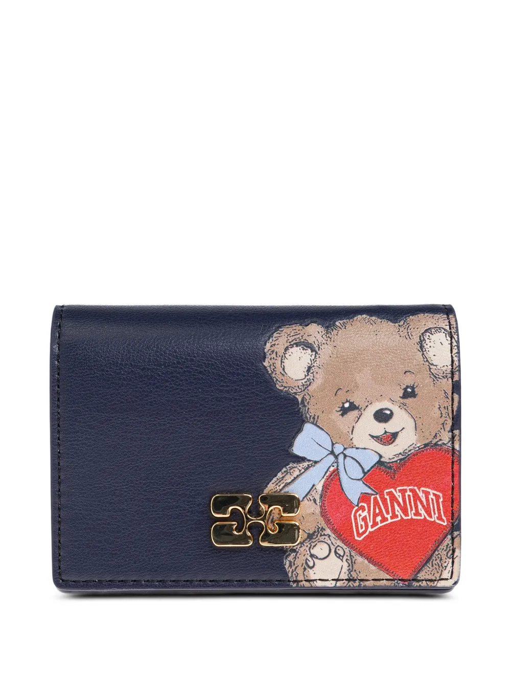 GANNI teddy appliqué-logo wallet - Blu