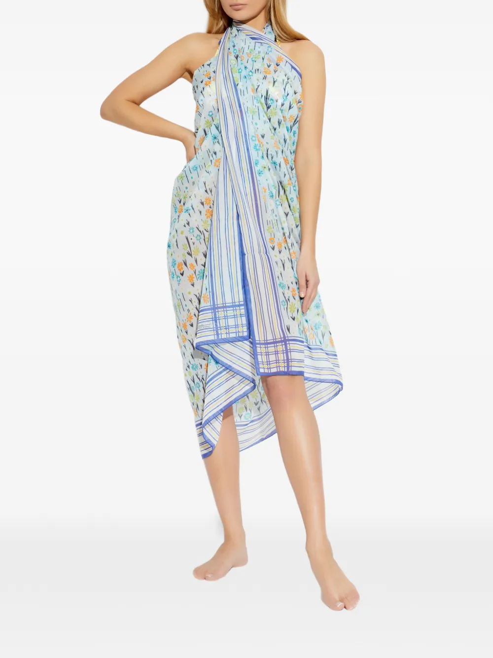  Lanvin Striped Floral Beach Dress - Blue 