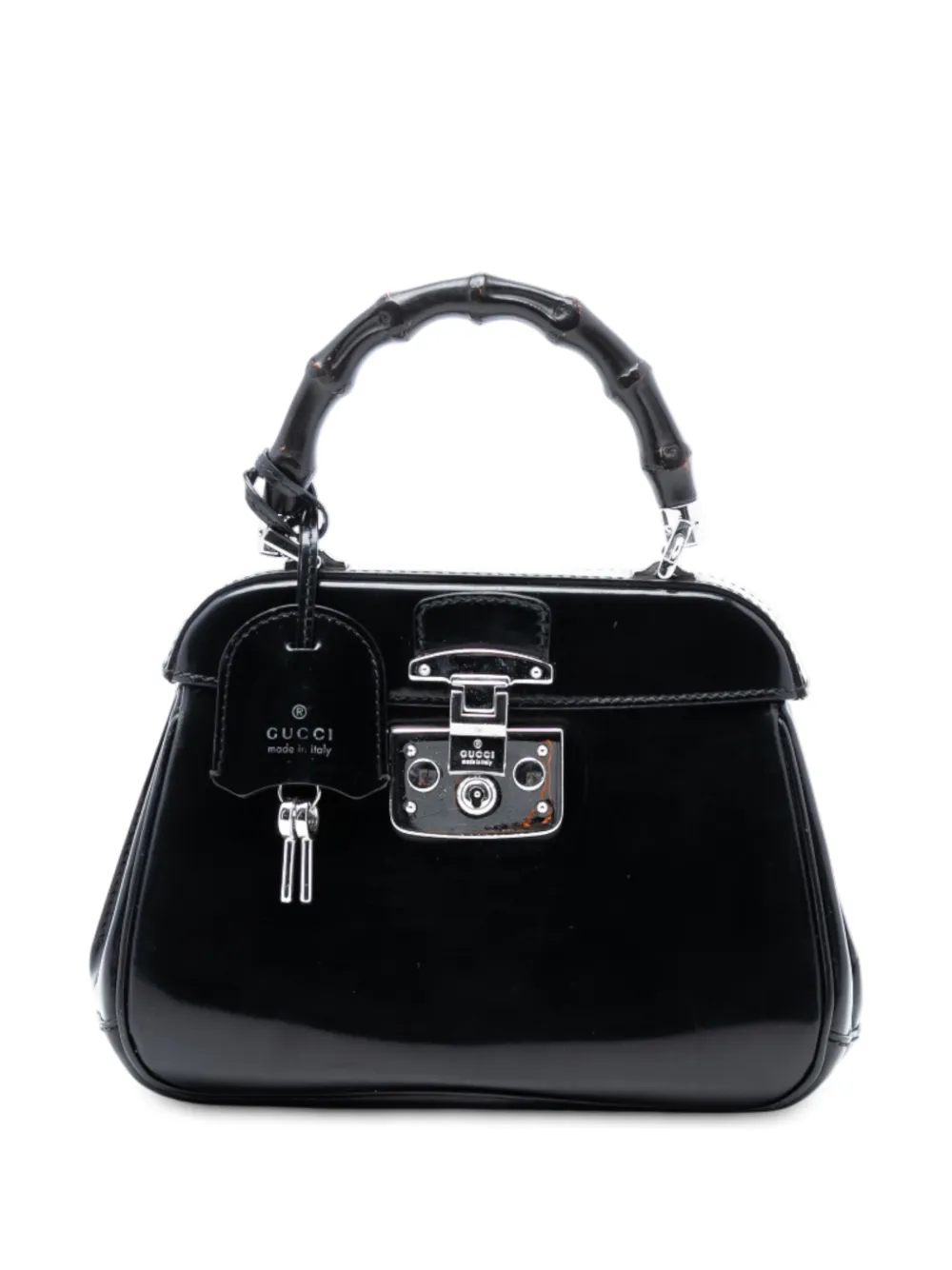 Gucci Pre-Owned 2016-2025 Mini Polished Leather Bamboo Lady Lock Top Handle Bag satchel - Nero
