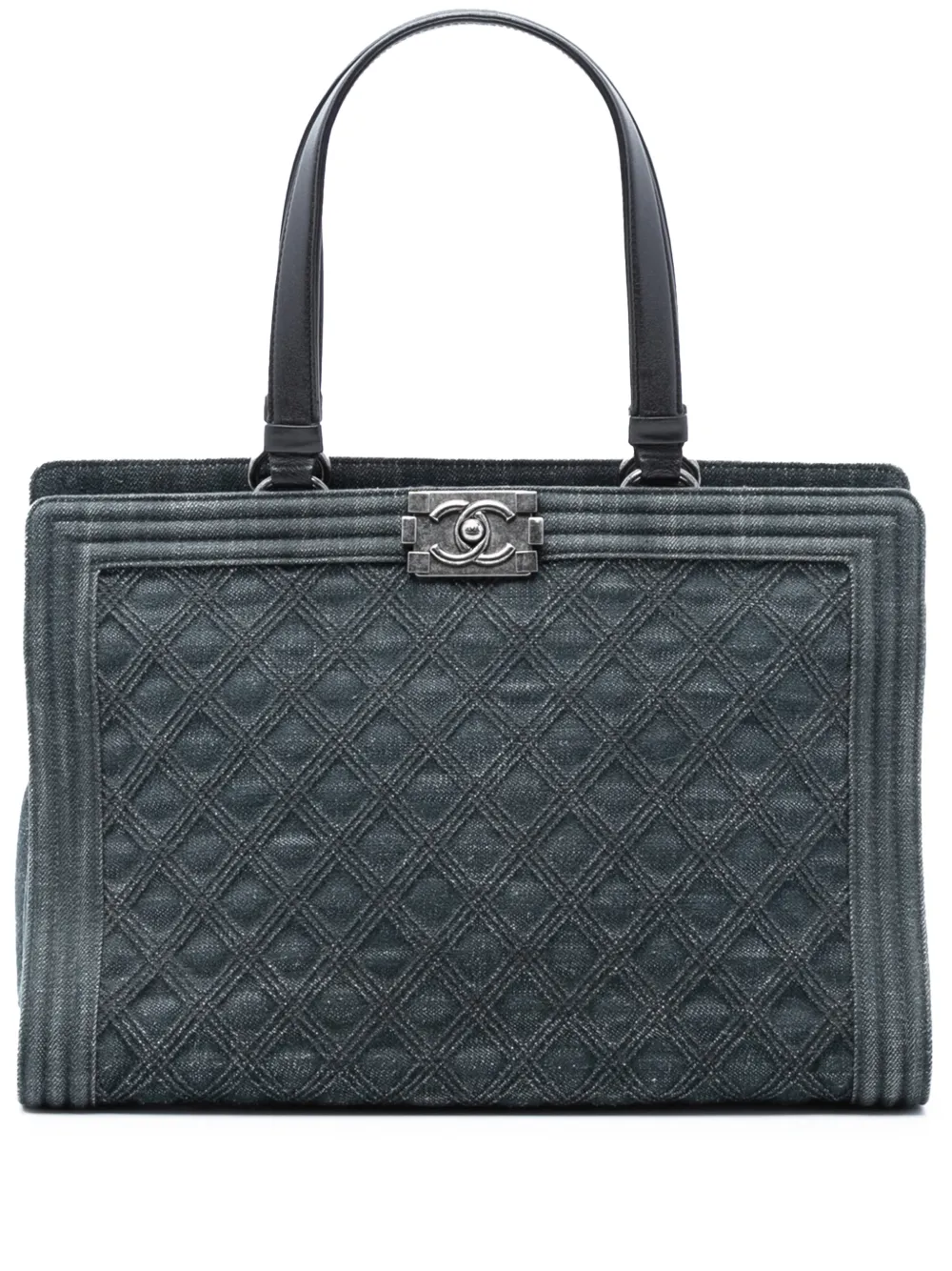 CHANEL Pre-Owned 2015-2016 Quilted Denim Boy Shopping tote bag - Blu