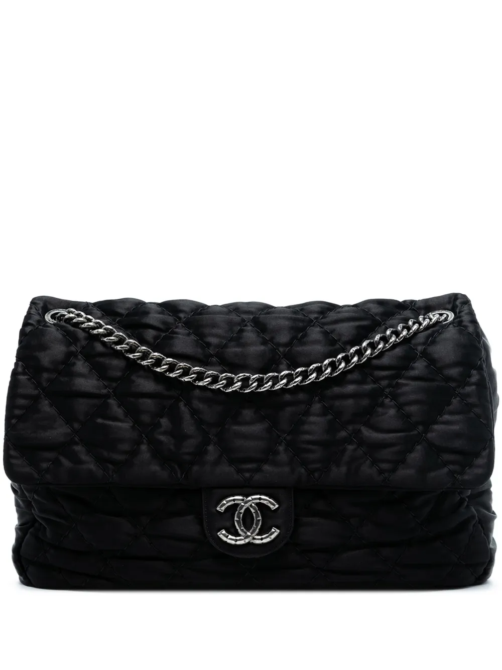 CHANEL Pre-Owned 2009-2010 Extra Large CC Quilted Satin Single Flap shoulder bag - Nero
