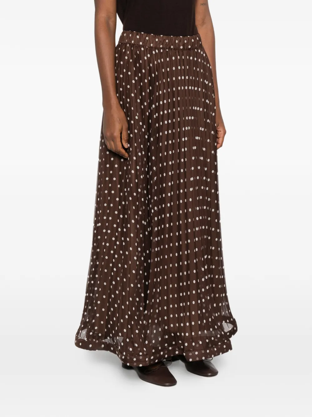 Polka-Dot Pleated Maxi Skirt