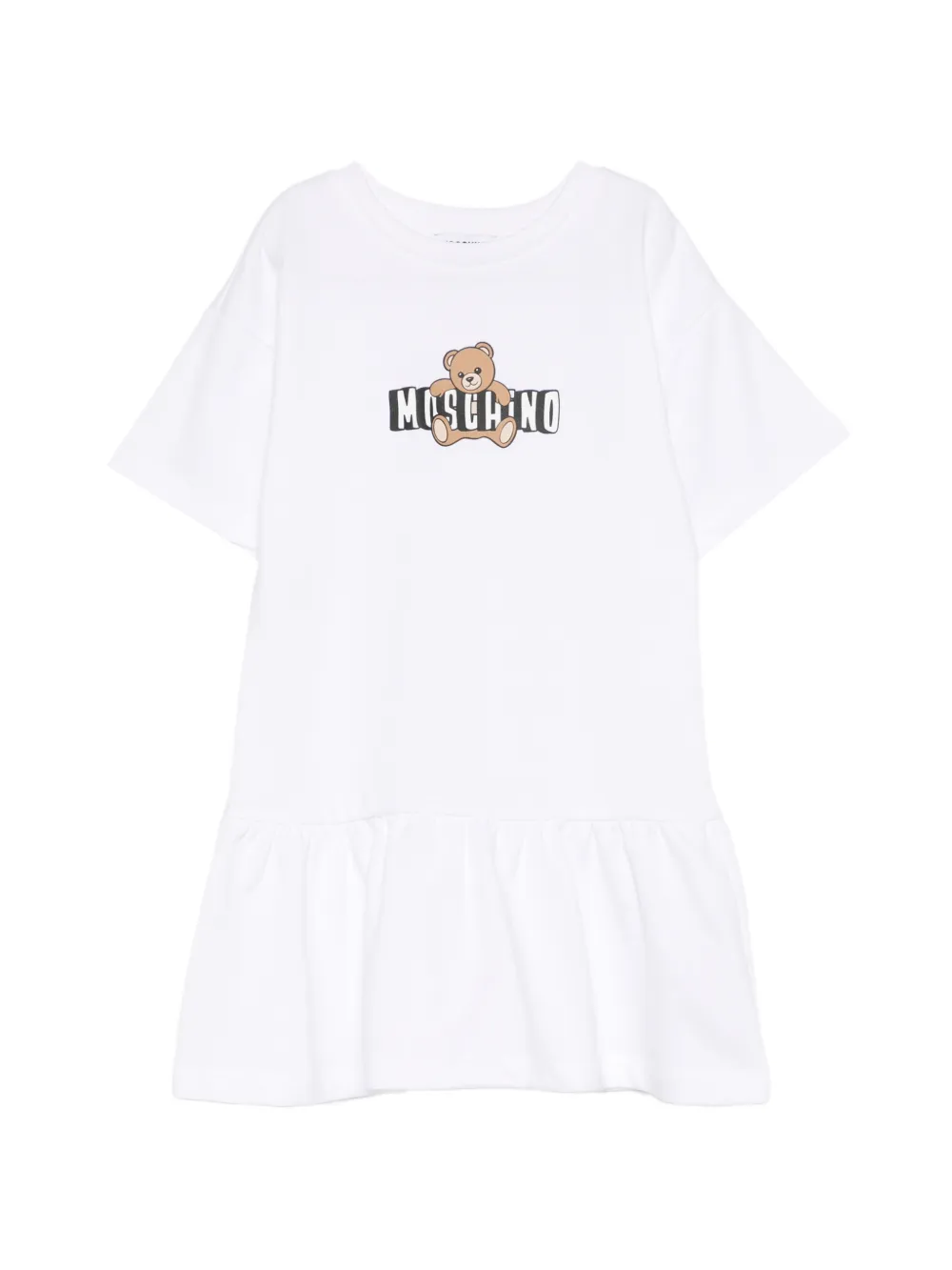 Moschino Kids teddy-graphic ruffled dress - Weiß