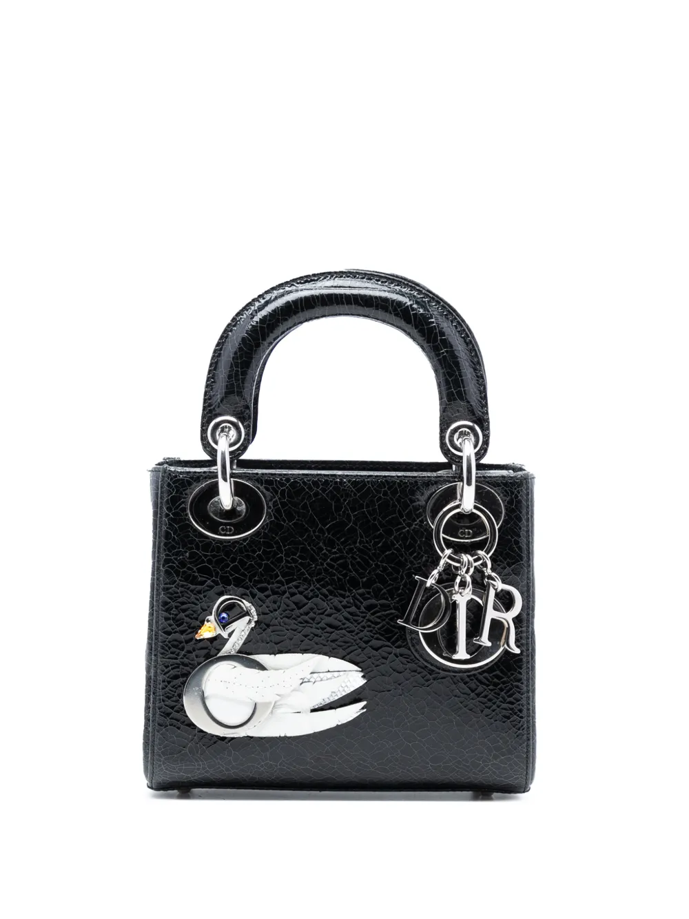 Christian Dior Pre-Owned Borsa a tracolla mini in pelle di cervo effetto ceramica con applicazione gioiello a forma di cigno 2016 - Nero