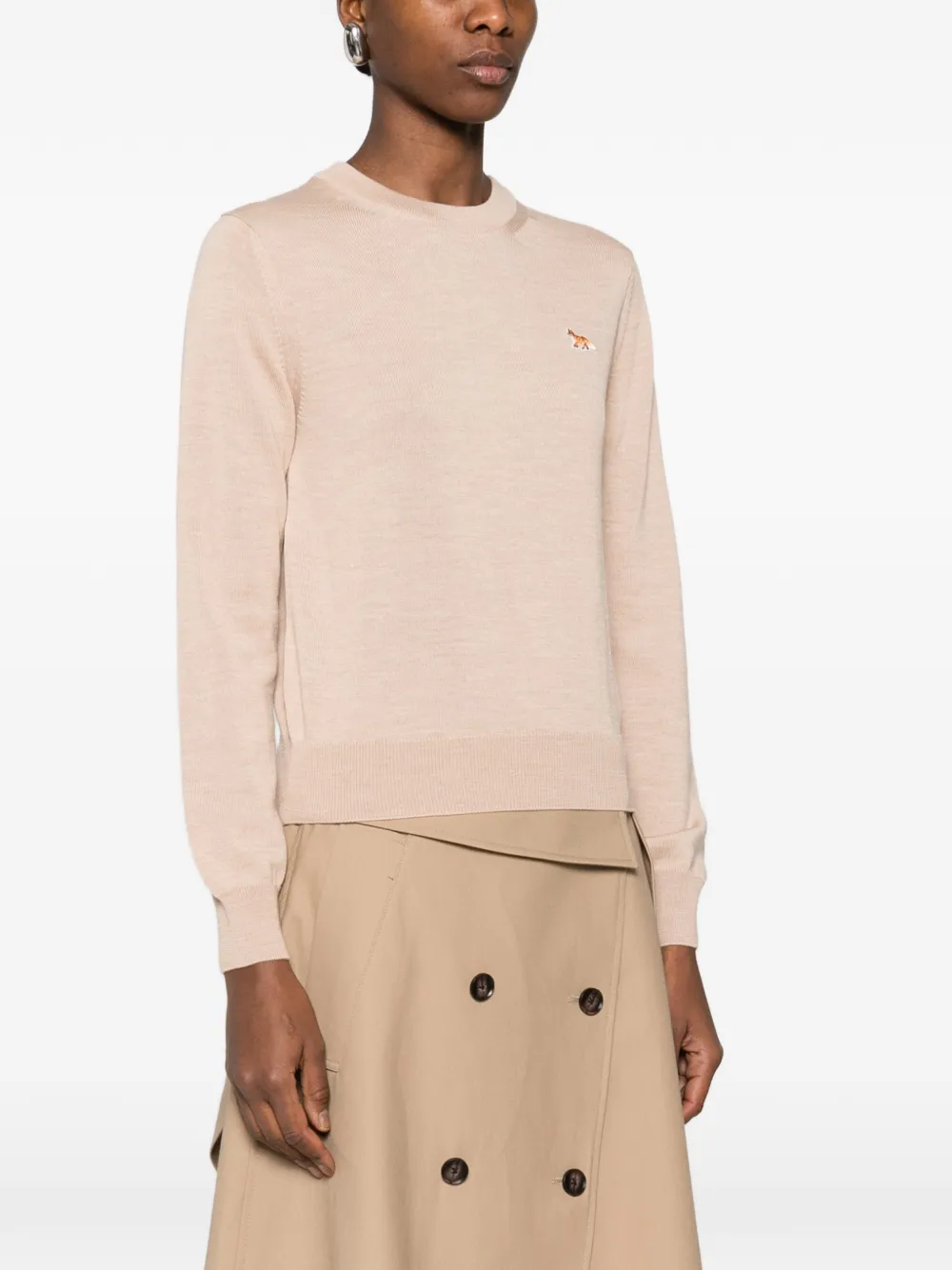  Maison Kitsuné Fox Crewneck Sweater - Neutrals 