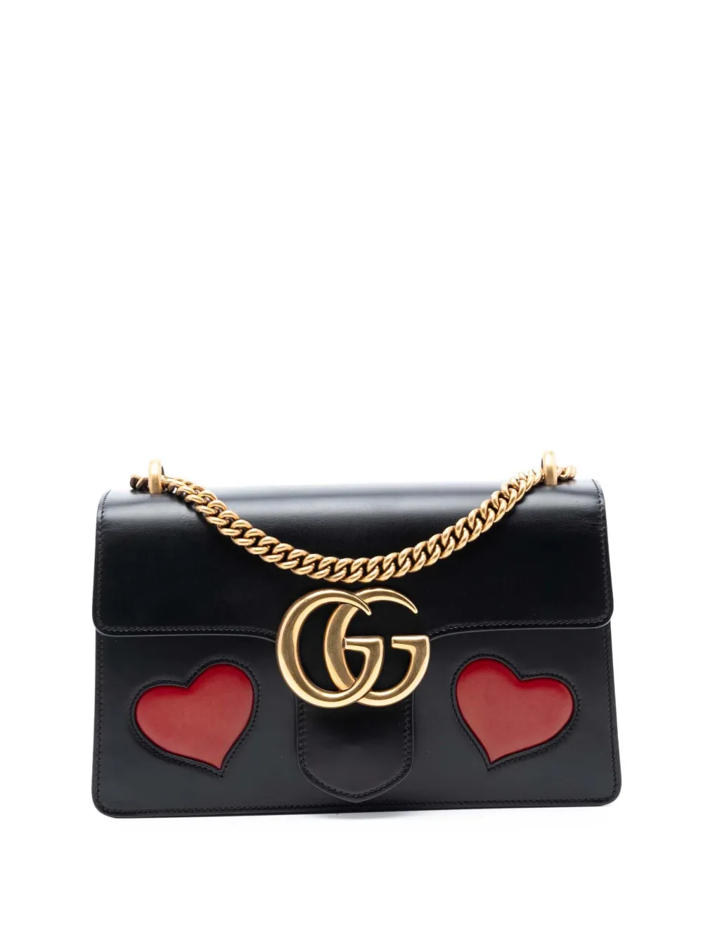 Gucci Pre-Owned Borsa a spalla GG Marmont Malaga Kid media in pelle con applicazione a cuore e catena 2016-2025 - Nero