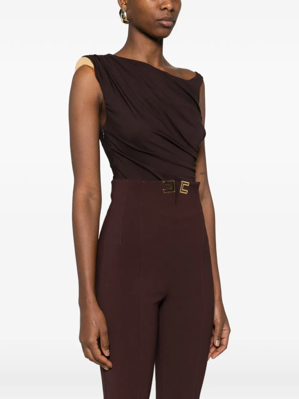 Elisabetta Franchi Gedrapeerde asymmetrische body Bruin