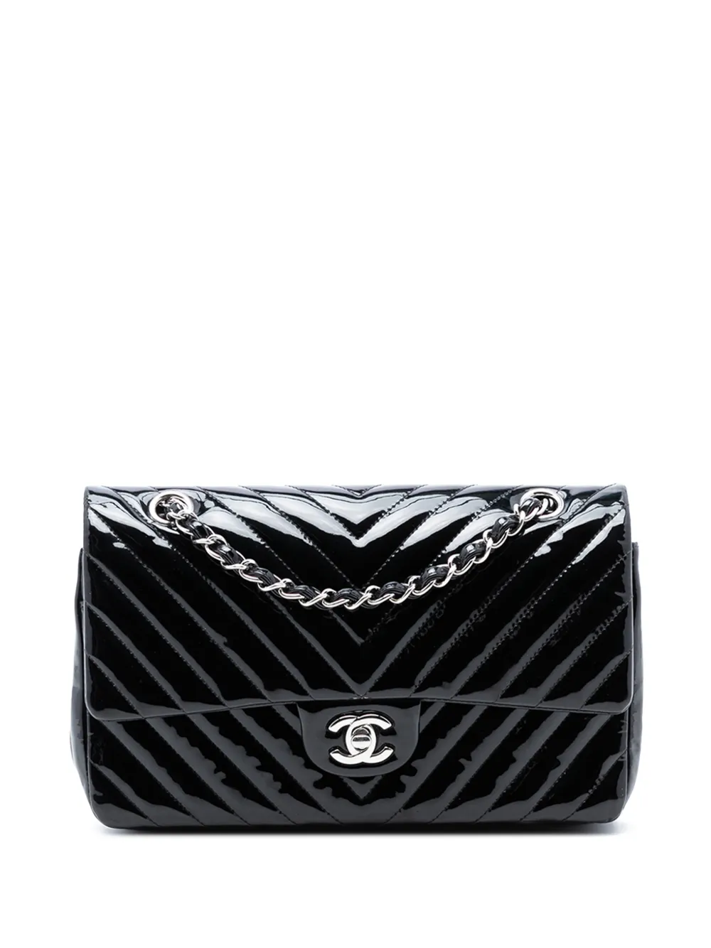 CHANEL Pre-Owned 2015-2016 Medium Classic Chevron Patent Double Flap shoulder bag - Nero
