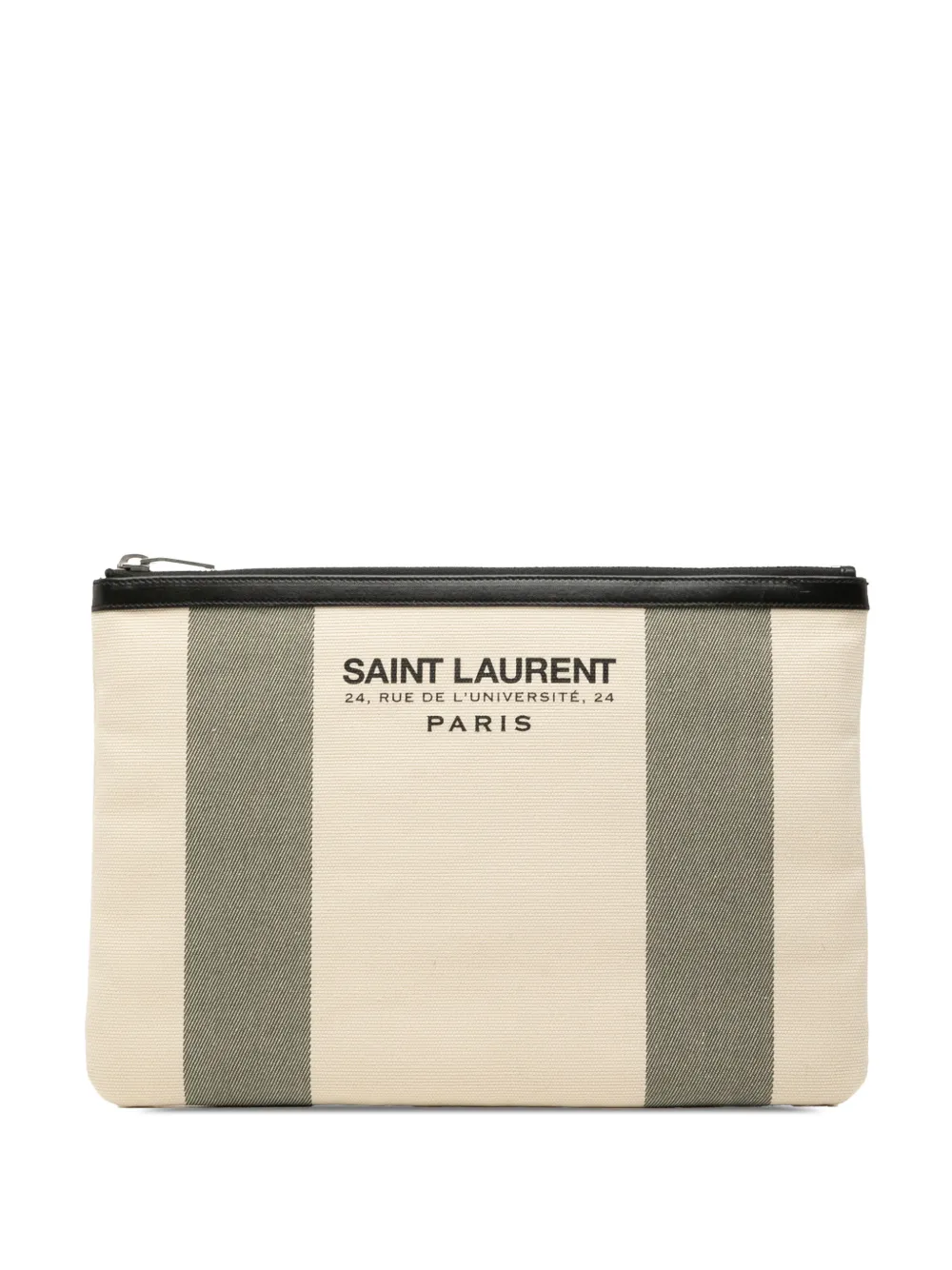 Saint Laurent Pre-Owned Clutch Beach in tela con zip 2015 - Bianco