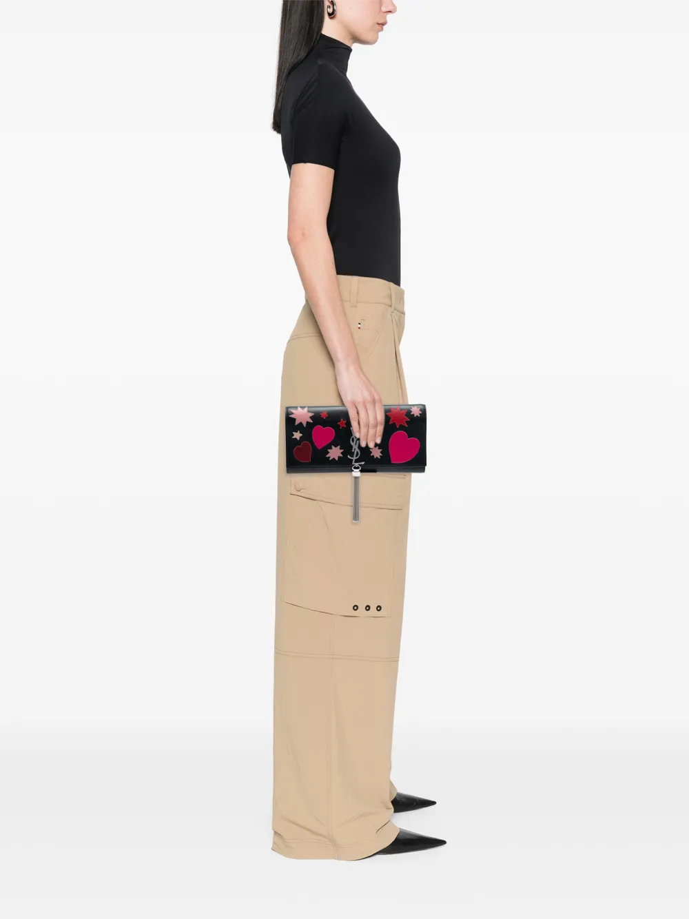  Saint Laurent Pre-owned Pochette Kate à Design Patchwork étoile Et Cœur En Cuir Monogrammé Médium (2016) - Noir 
