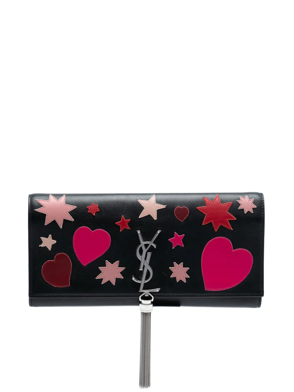 Saint Laurent Pre-Owned 2016 Medium Leather Monogram Kate Heart Star Patchwork clutch bag - Nero