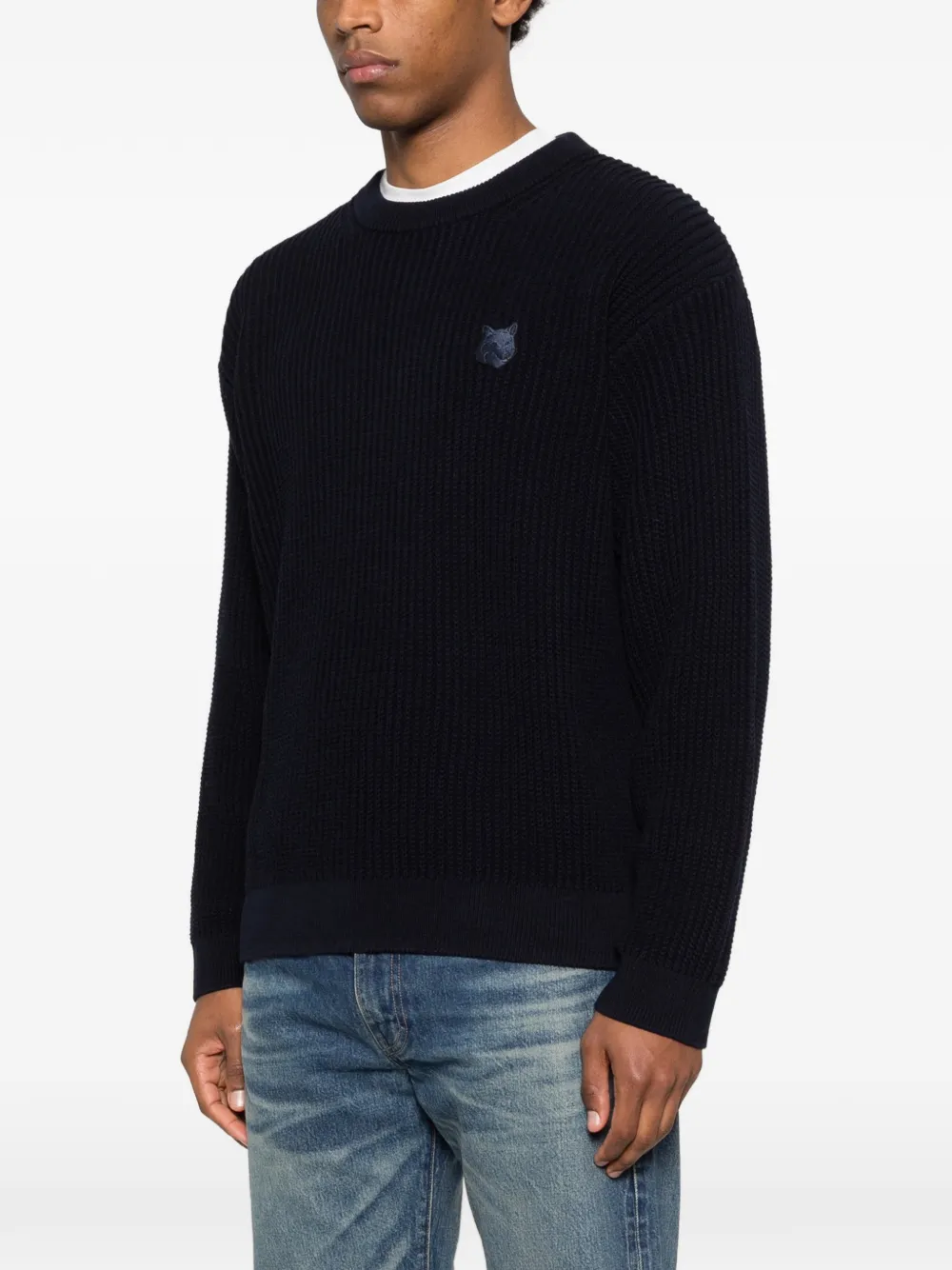  Maison Kitsuné Fox-patch Crew-neck Sweater - Blue 