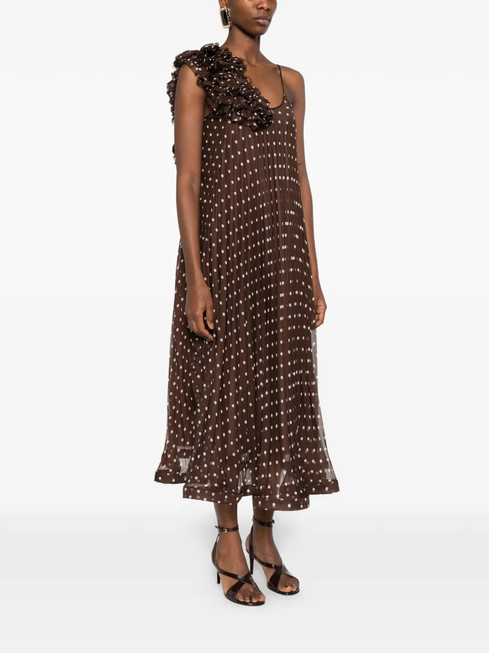 P.a.r.o.s.h. Ruffled Polka-dot Midi Dress - Brown 