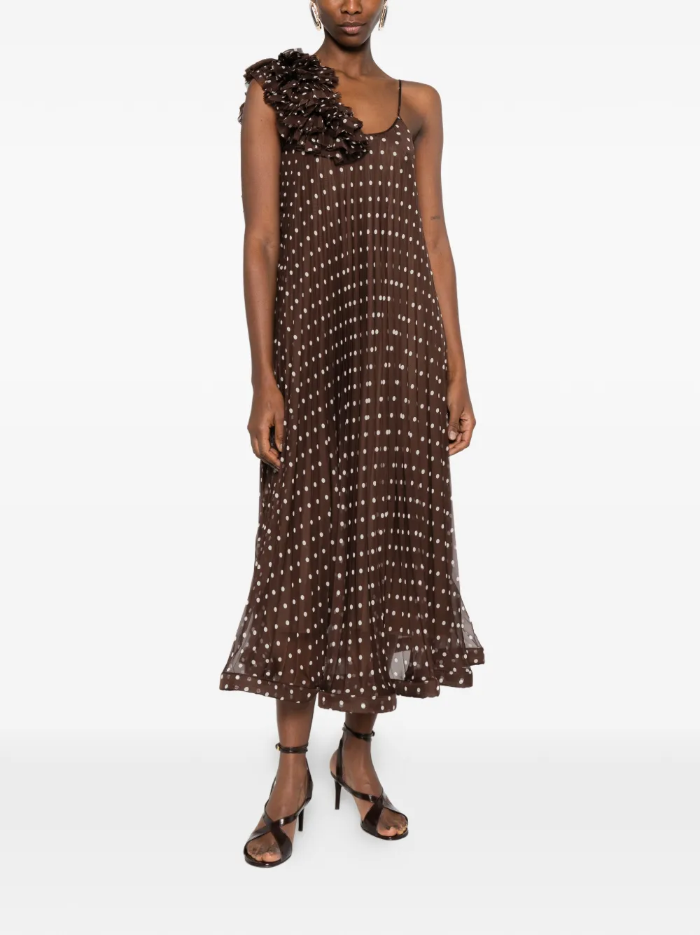  P.a.r.o.s.h. Ruffled Polka-dot Midi Dress - Brown 