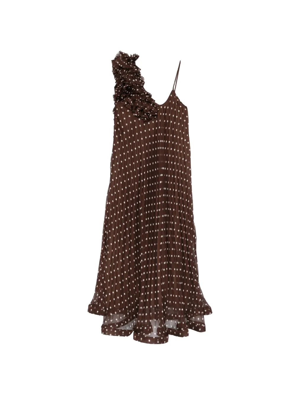 P.A.R.O.S.H. ruffled polka-dot midi dress - Marrone