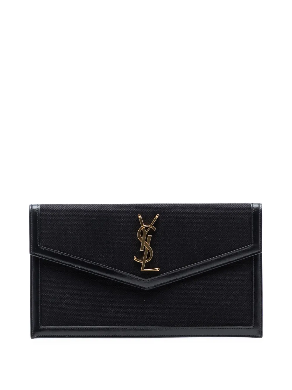 Saint Laurent Pre-Owned Clutch Uptown in seta con monogramma 2020 - Nero