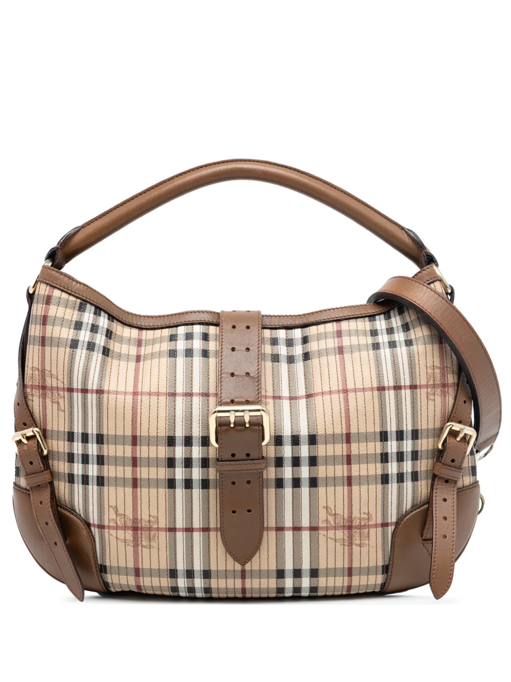 Burberry Pre-Owned 2000-2017 Haymarket Check Stitched Coated Canvas and Leather Dunloe satchel - Marrone