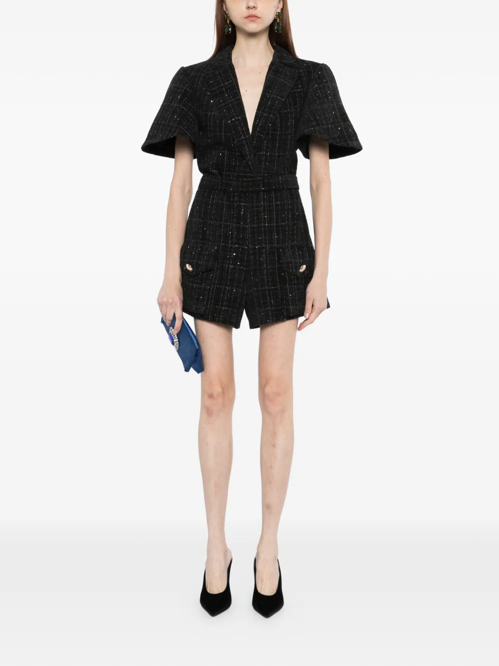Saiid Kobeisy Tweed korte jumpsuit Zwart