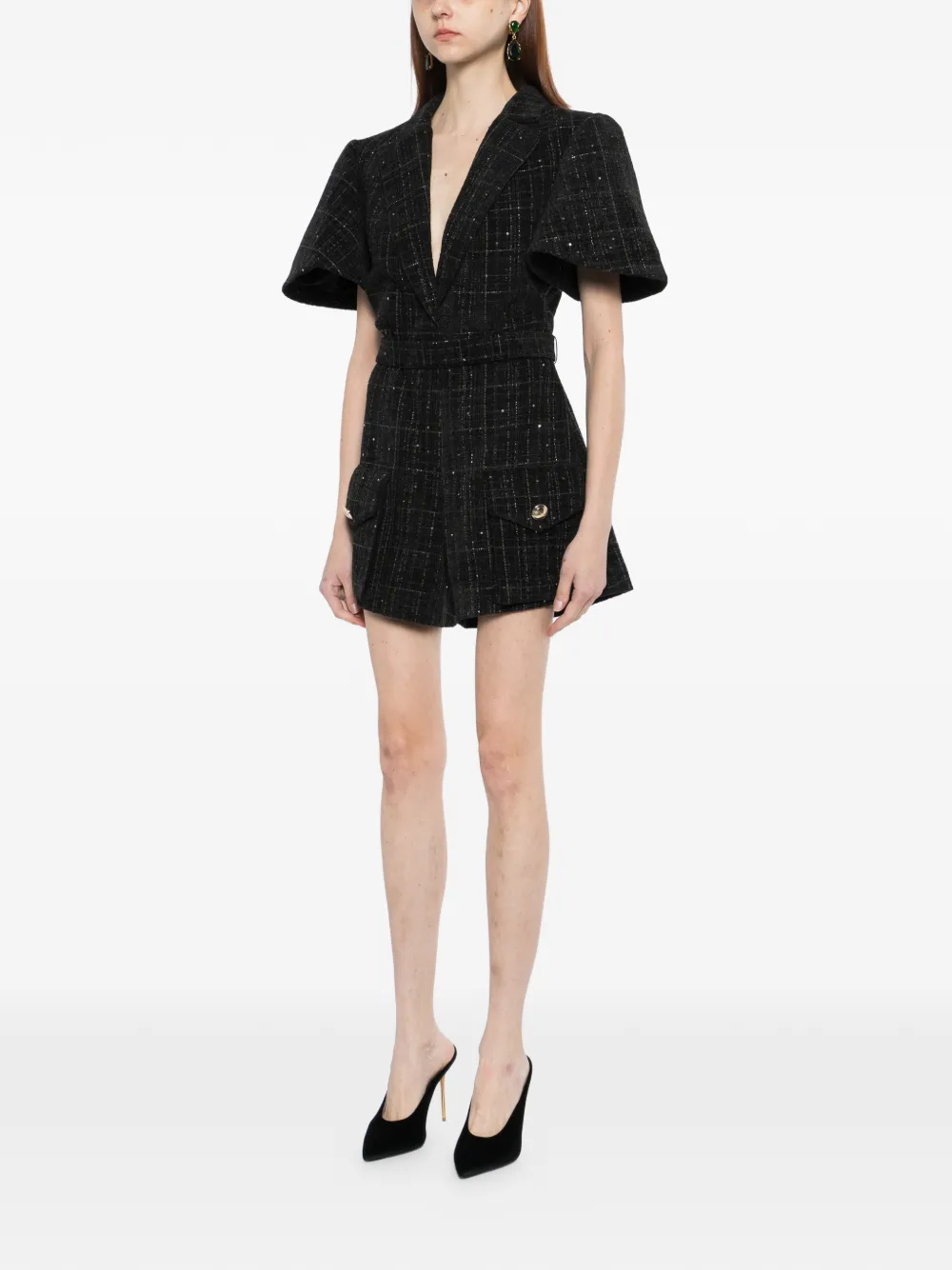Saiid Kobeisy Tweed korte jumpsuit Zwart