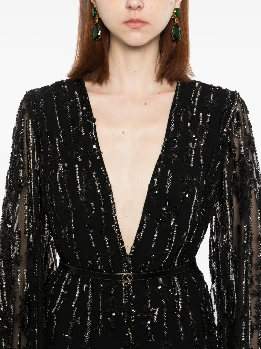 Saiid Kobeisy Crêpe jumpsuit met kralen Zwart