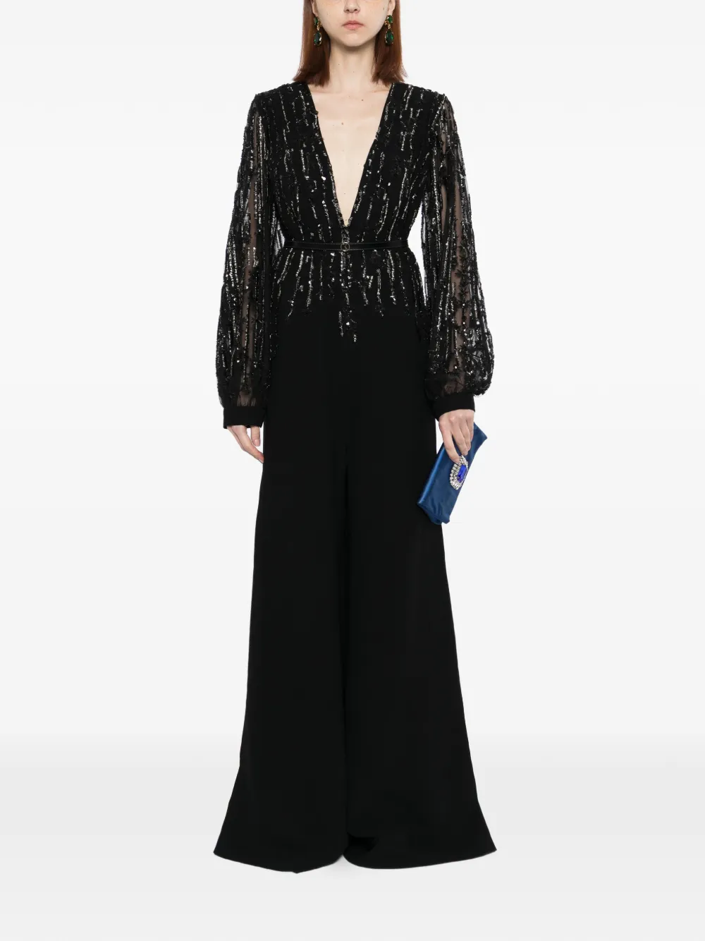 Saiid Kobeisy Crêpe jumpsuit met kralen Zwart