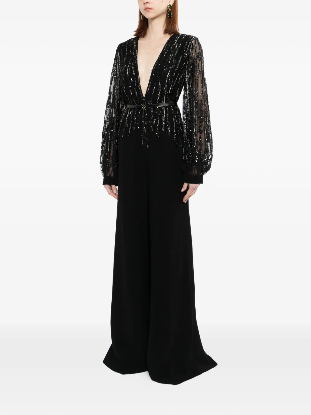 Saiid Kobeisy Crêpe jumpsuit met kralen Zwart