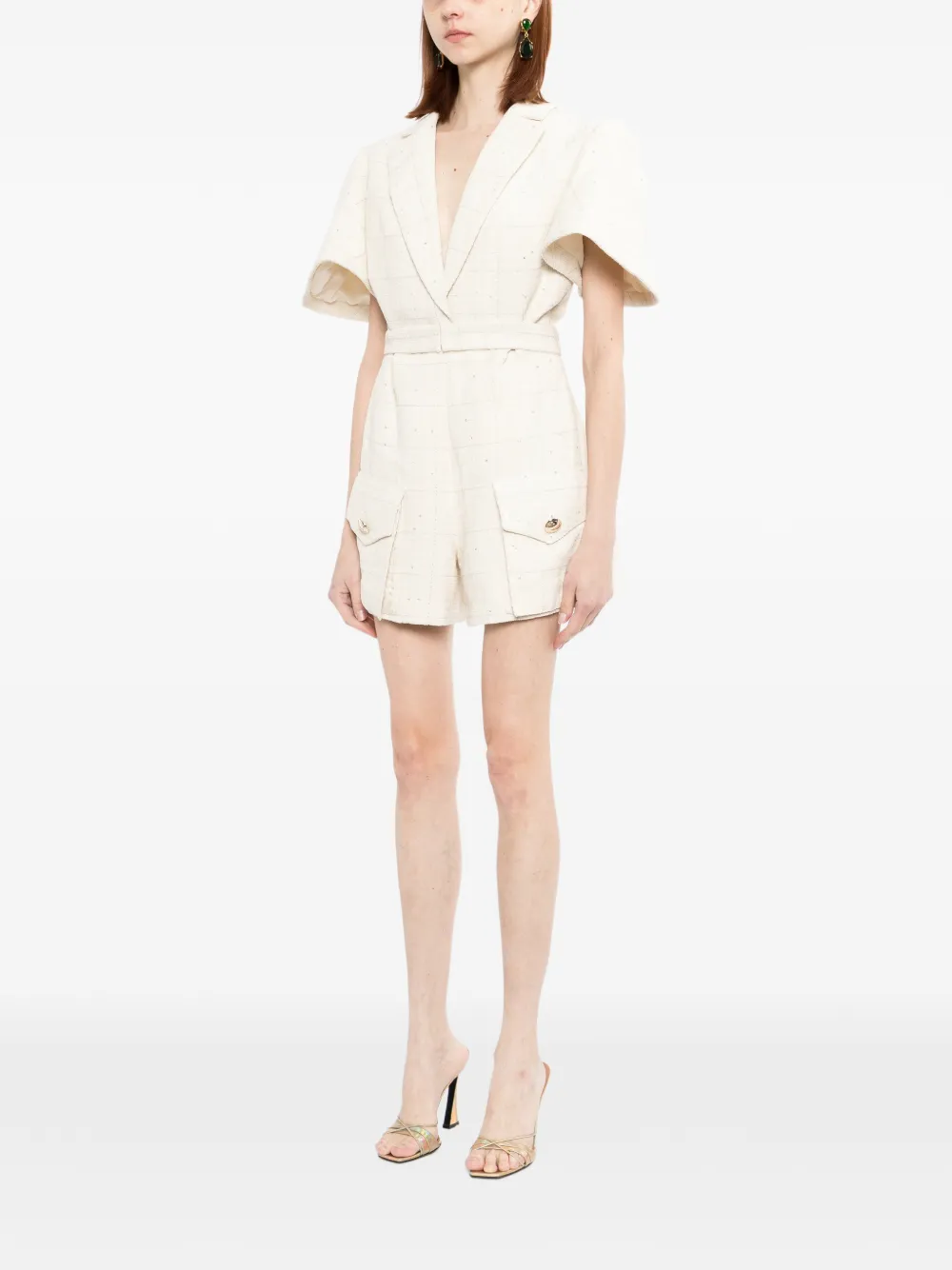 Saiid Kobeisy Tweed korte jumpsuit Beige
