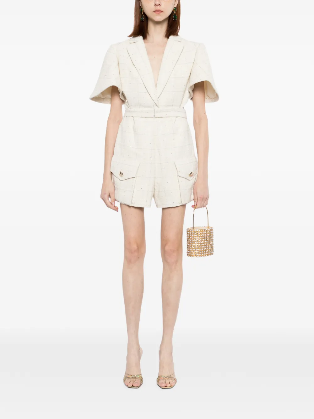 Saiid Kobeisy Tweed korte jumpsuit Beige