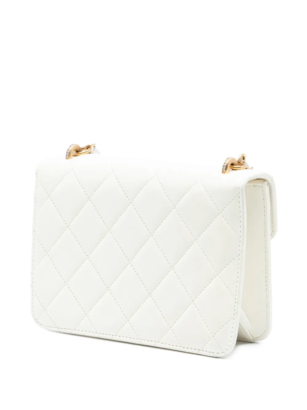 Chanel Pre-owned Borsa A Tracolla Crystal Geometric Cc Frame Flap In Pelle Di Agnello Trapuntata 2021-2025 - Bianco 