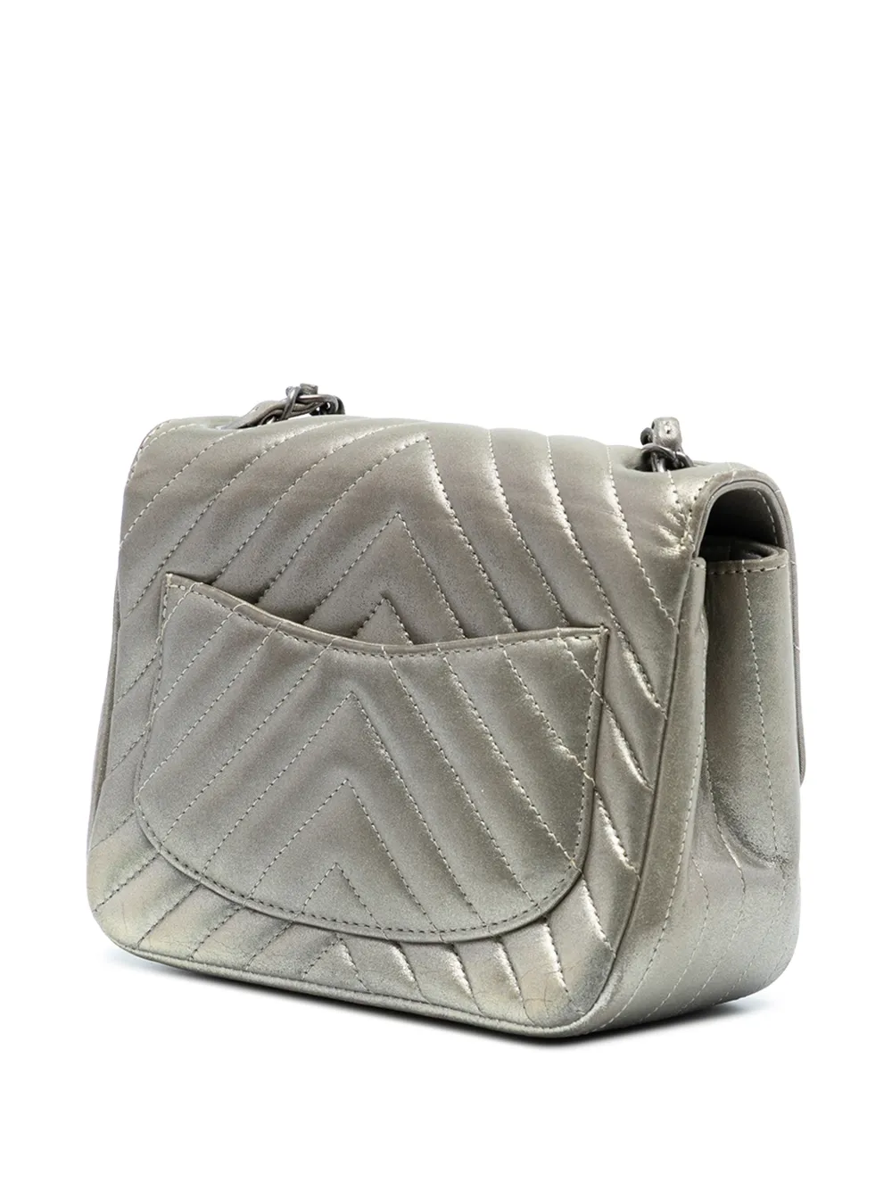 2016-2017 Mini Square Classic Chevron Iridescent Calfskin Single Flap crossbody bag