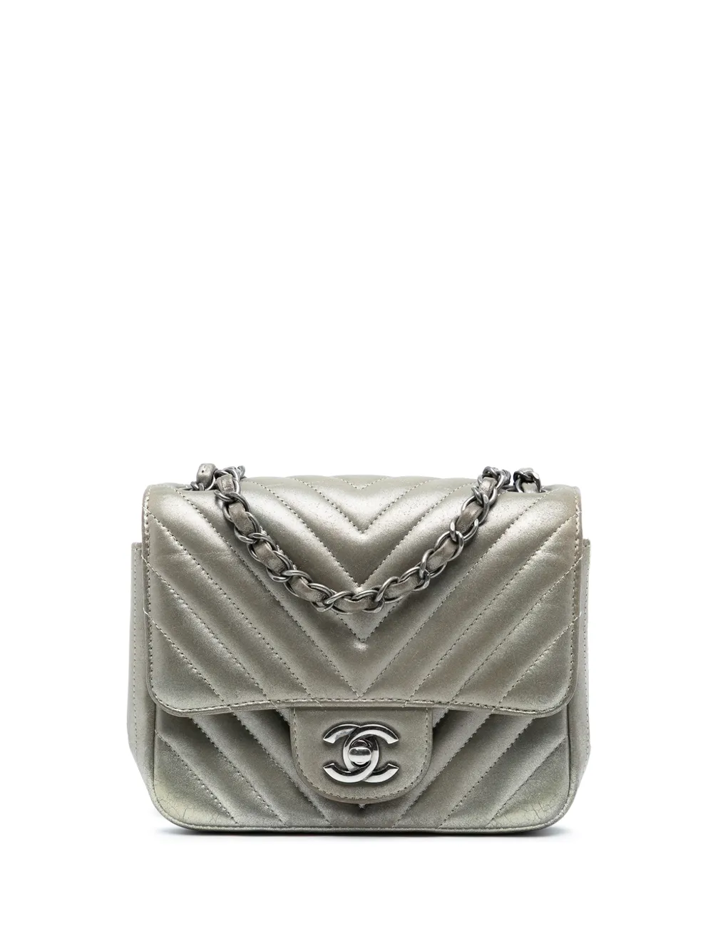 CHANEL Pre-Owned 2016-2017 Mini Square Classic Chevron Iridescent Calfskin Single Flap crossbody bag - Argento