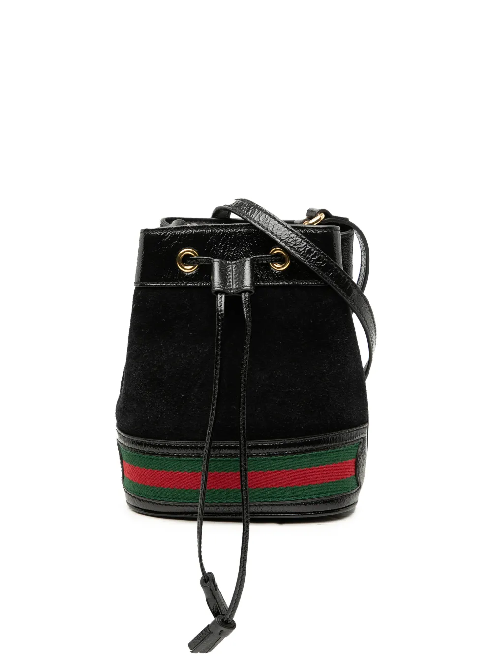 Gucci Pre-Owned Borsa a secchiello Ophidia mini in pelle scamosciata e lucida con decorazione Web 2016-2025 - Nero