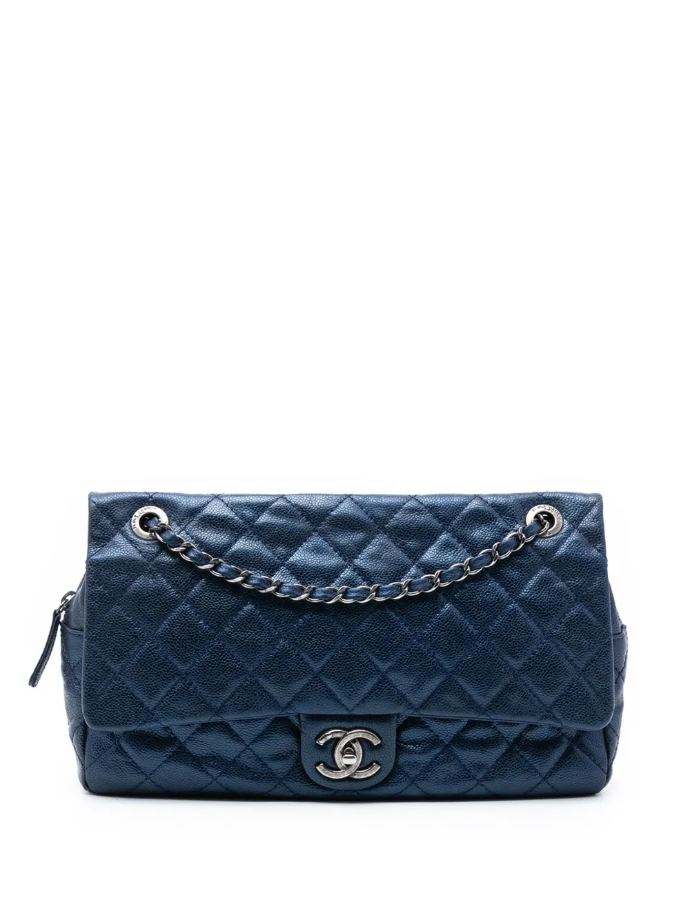 CHANEL Pre-Owned Borsa a spalla Jumbo Easy Flap in pelle Caviar trapuntata iridescente 2013-2014 - Blu