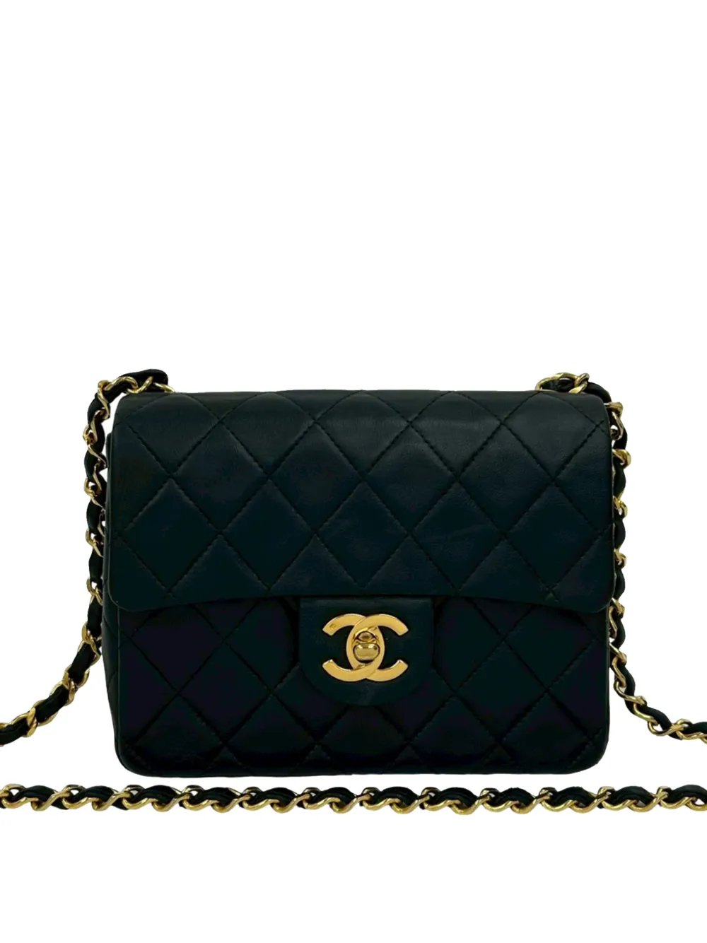CHANEL Pre-Owned Borsa a tracolla Classic mini squadrata in pelle di agnello con battente 1986-1988 - Nero