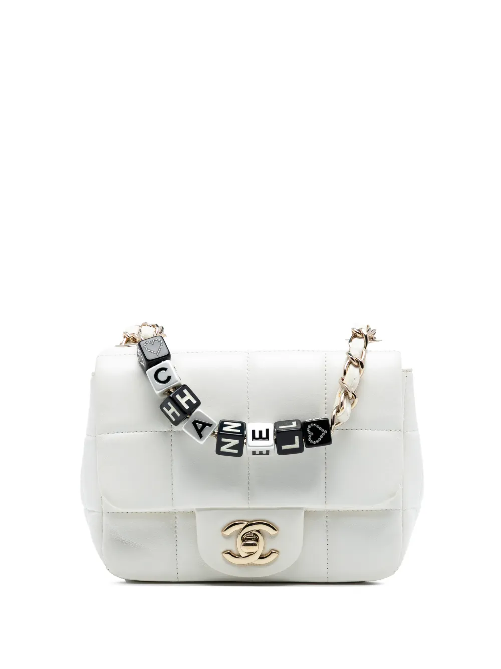 CHANEL Pre-Owned 2021-2025 Mini Square Lambskin Resin Crystal Monacoco Flap crossbody bag - Bianco
