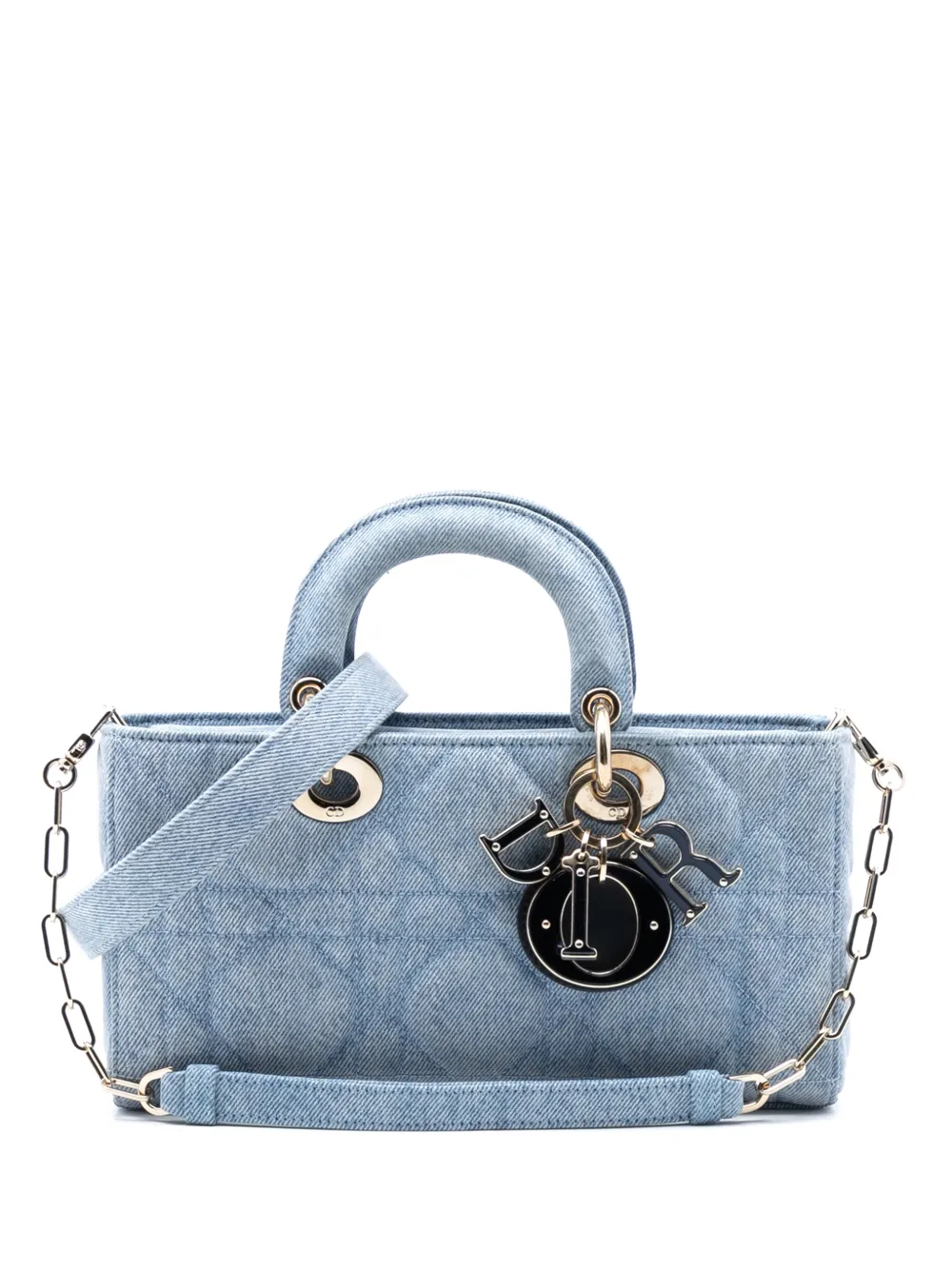 Christian Dior Pre-Owned Borsa a tracolla Lady D Joy media in denim con motivo Macrocannage 2024 - Blu