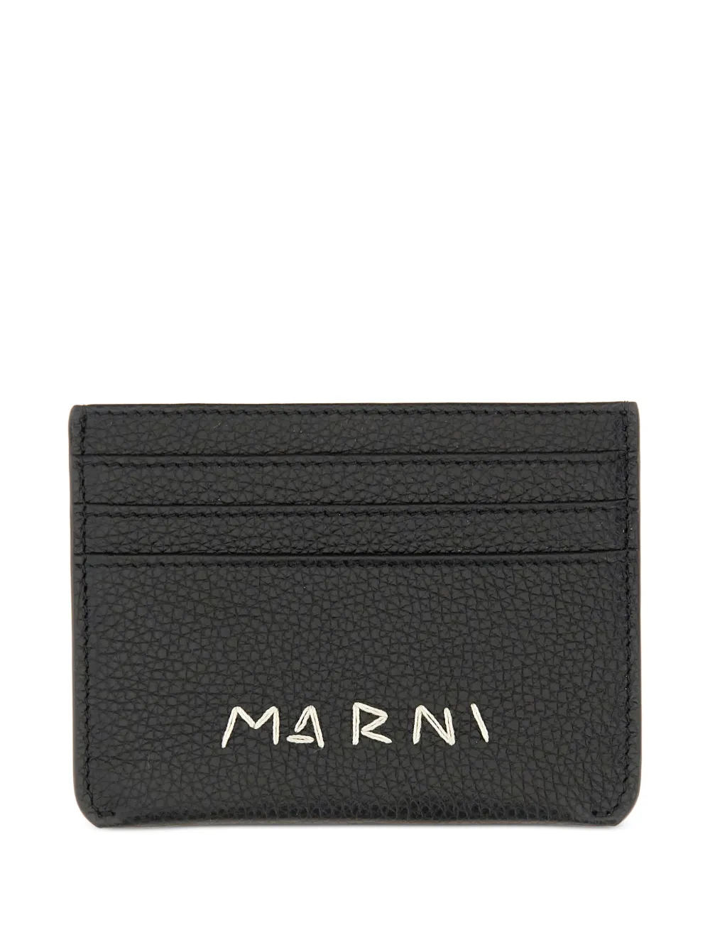 Marni logo-embroidered calf leather cardholder - Nero