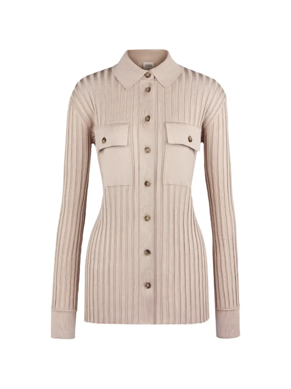 Tod's Ribbed Chest-pocket Cardigan in Neutrals