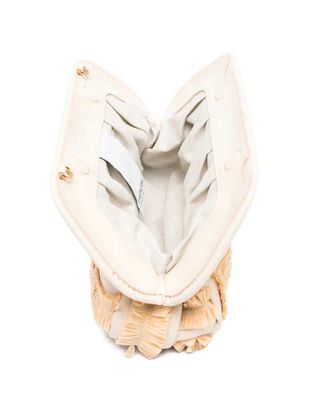 Themoirè Medium Bios clutch met franje Beige