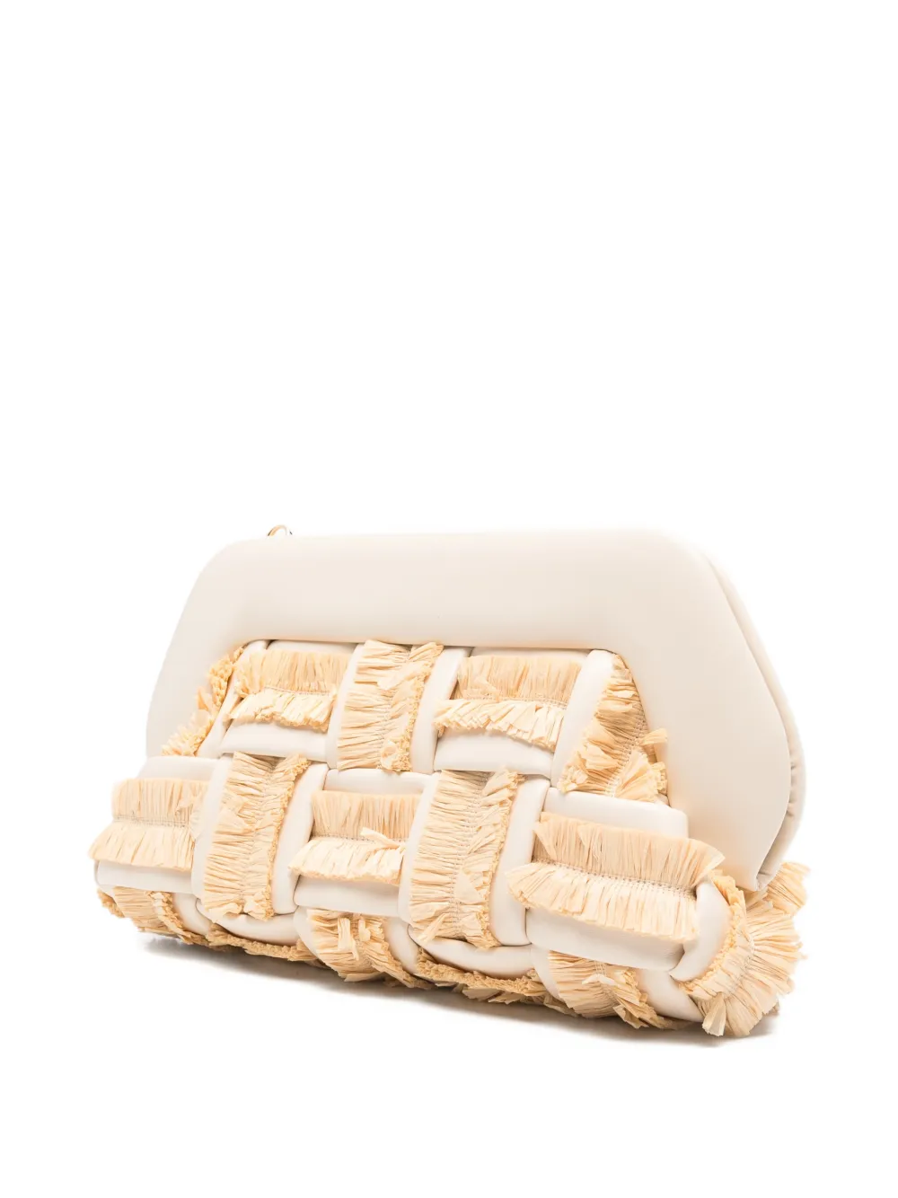 Themoirè Medium Bios clutch met franje Beige