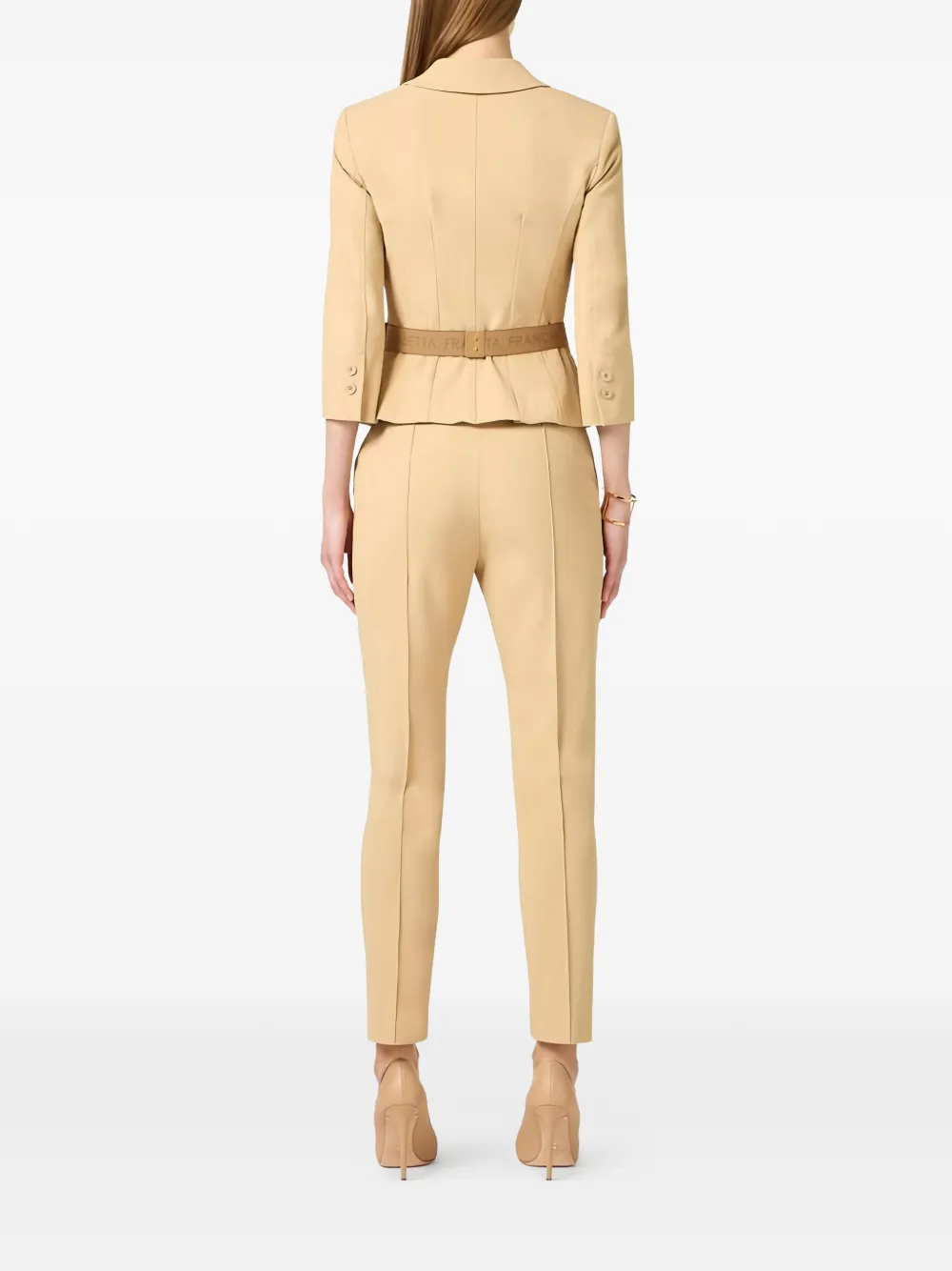 Elisabetta Franchi Jack met ceintuur en dubbele rij knopen Beige