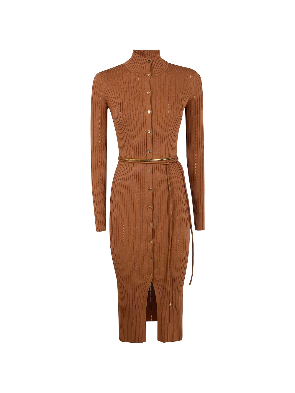 Elisabetta Franchi ribbed buttoned dress - Marrone