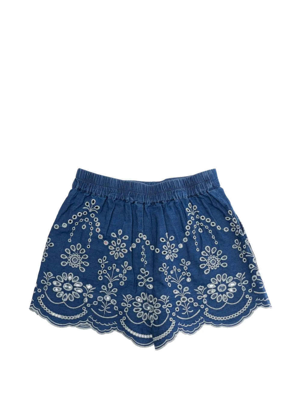 MC2 Saint Barth Kids Amani embroidered scalloped shorts - Blu